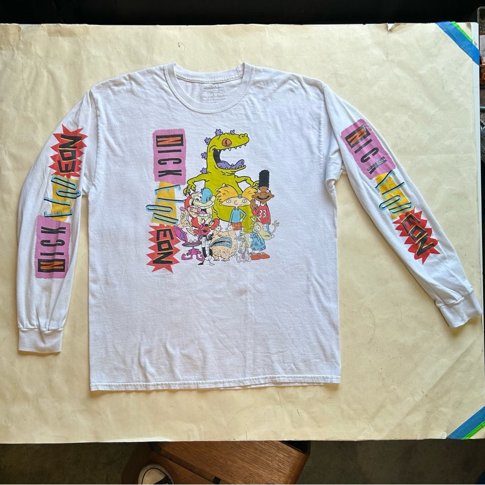 Nickelodeon long sleeve screen printed T-shirt, 90s cartoon line up in graphic